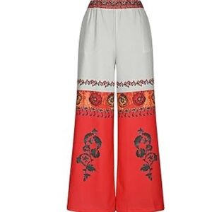 Bohemian Floral Wide-Leg Pants - Red and White
